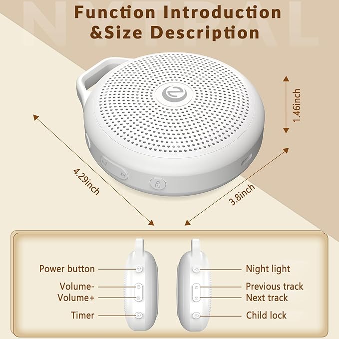 Portable White Noise Sleep Sound Machine for Home and Travel. Perfect for Your Sleeping Baby with a dimmable Night Light and Long Battery Life. Baby Essential Adult/Child Lock Feature - Bloomnest
