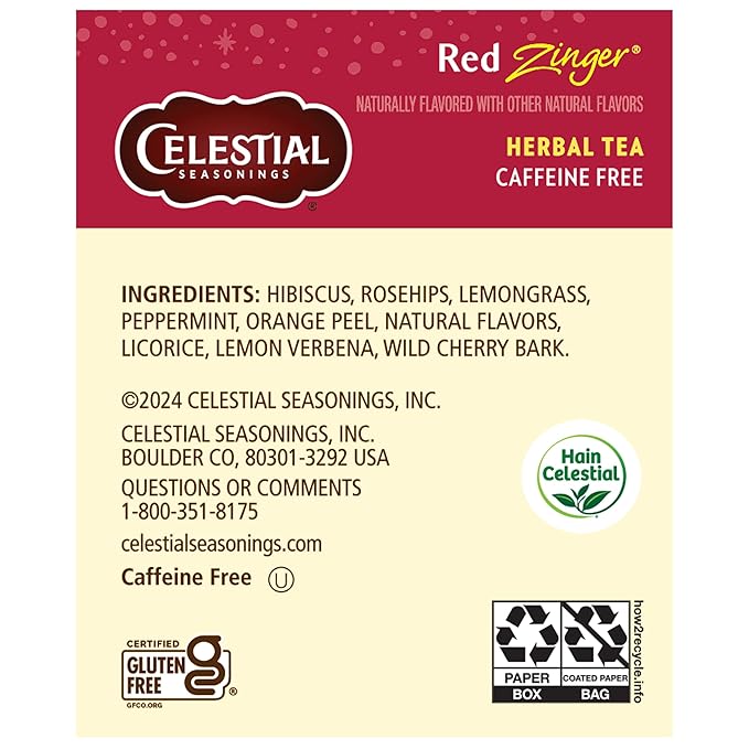 Celestial Seasonings Hibiscus Tea, Red Zinger Herbal Tea, Caffeine Free, 20 Tea Bags (Pack of 2) - Bloomnest