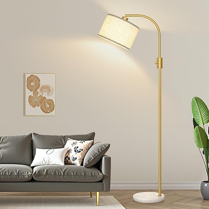 【Upgraded】 Dimmable Gold Floor Lamp, 1200 Lumens LED Bulb Included, Arc Floor Lamps for Living Room Modern Standing Lamp with Marble Base, Tall Lamp for Living Room Bedroom Office Reading Room Nursery - Bloomnest