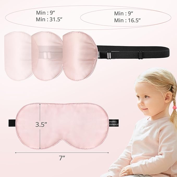 Kids Sleep Mask Eye Cover, 100% Real Natural Pure Silk Eye Mask with Adjustable Strap, Blindfold Kids Eye Mask for Sleeping, Eye Shade for Boys Girls and Adult, Pressure-Free Comfort (Pink) - Bloomnest