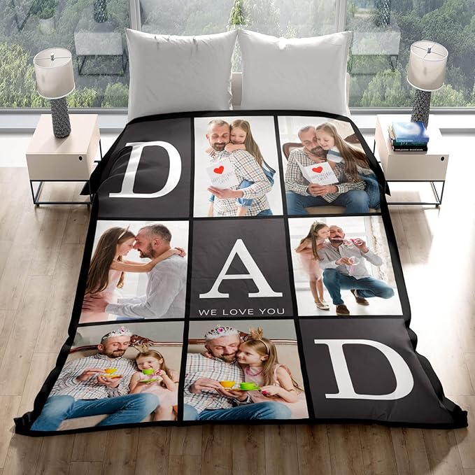 Gifts for Dad Customized Blanket with Photo, Make a Personalized Fathers Day Blankets with Picture to My Dad Custom Memories Souvenir Throw Blanket for Best Daddy Ever - Bloomnest
