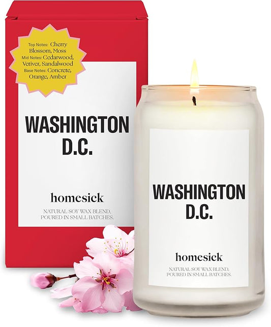 Homesick Scented Candles for Home (Washington D.C.) - 13.75 oz Long-Lasting Soy Wax Jar Candle for Women & Men for All Occasions, 60-80 Hours Burn Time - Notes of Cherry Blossom & Moss - Bloomnest