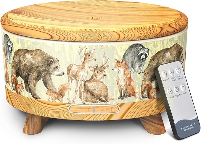 500ML Large Capacity Essential Oil Diffuser, Ultrasonic Aromatherapy Diffuser with 7 Color LED Lights with Remote Control, Cool Mist Humidifier, Timed Mist, Auto Shut-Off (Light Wood Grain) - Bloomnest