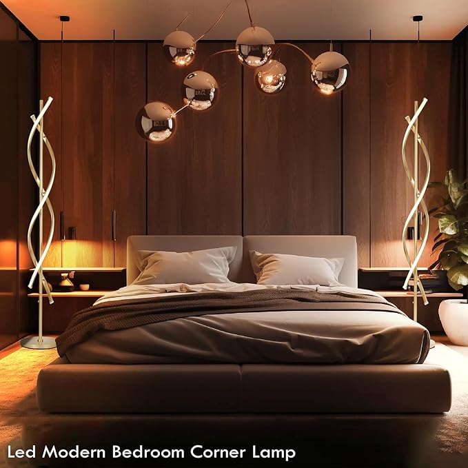 DNA 61" Tall Lamp with Dimmable Rmoete Control,Gold Spiral Beside Corner Modern Floor Lamp for Bedroom,3 Color Temperatures Lamp Standing Lamp for Living Room,Dining Room(Gold) - Bloomnest