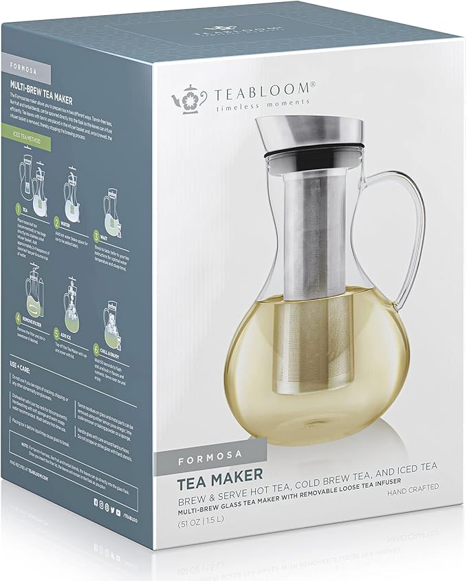 Teabloom Multi-Brew Glass Teapot + Kettle + Pitcher (51 OZ / 1.5 L / 6 CUPS) – Brew and Serve Hot Tea, Iced Tea, Cold Brew Tea and Fruit Infused Water – Formosa Tea Maker - Bloomnest