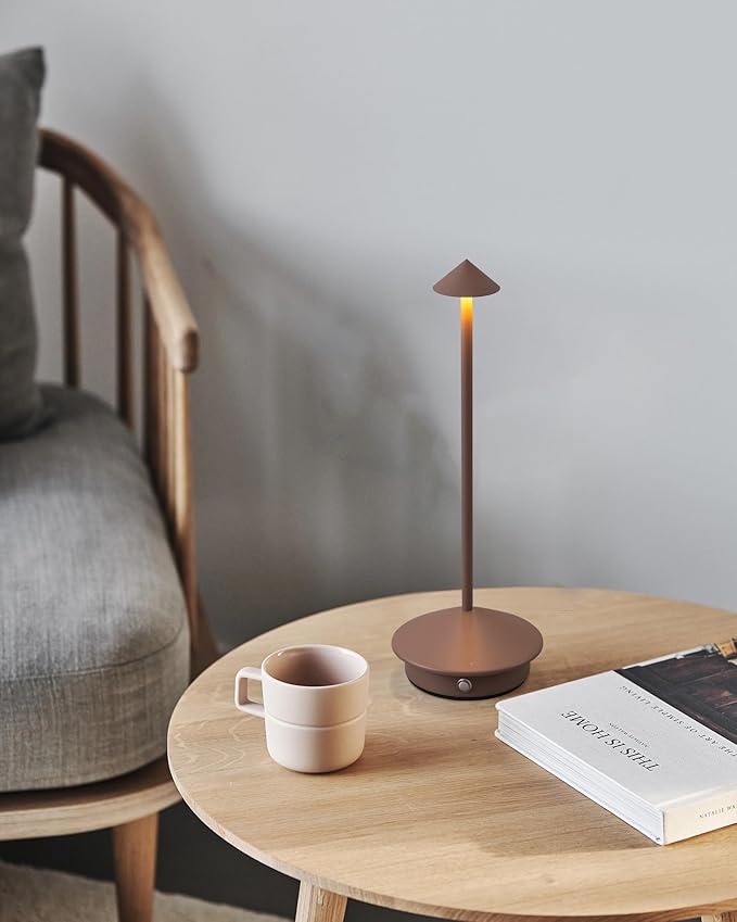 Modern Cordless Table Lamp Set of 2, Portable LED Desk Lamps, 5000mAh Rechargeable Battery Operated Lighting for Bedroom Dining Room Restaurant Coffee Shop Camping Night Light (Brown) - Bloomnest