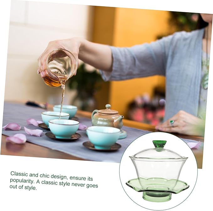 Zerodeko Glass Chinese Tea Bowl with Lid Decorative Tureen Teacup for Brewing Scented and Green Tea Easy-clean Transparent for Home - Bloomnest