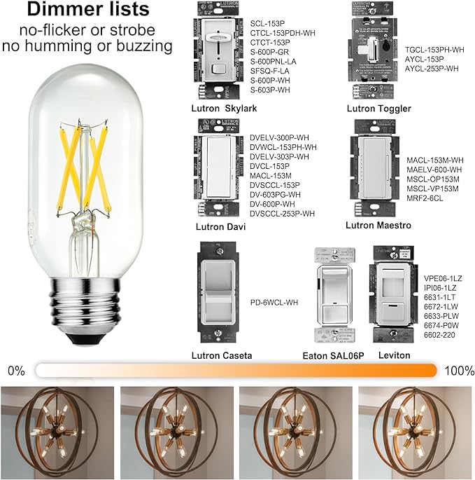LiteHistory E26 Edison Bulb 6W Equivalent E26 LED Bulb 60 Watt Dimmable Neutral White 4000K led Light Bulb AC120V 600lm Tubular T14 T45 LED Bulb for Pendant,Sputnik,Vanity,Chandeliers Pack of 6 - Bloomnest