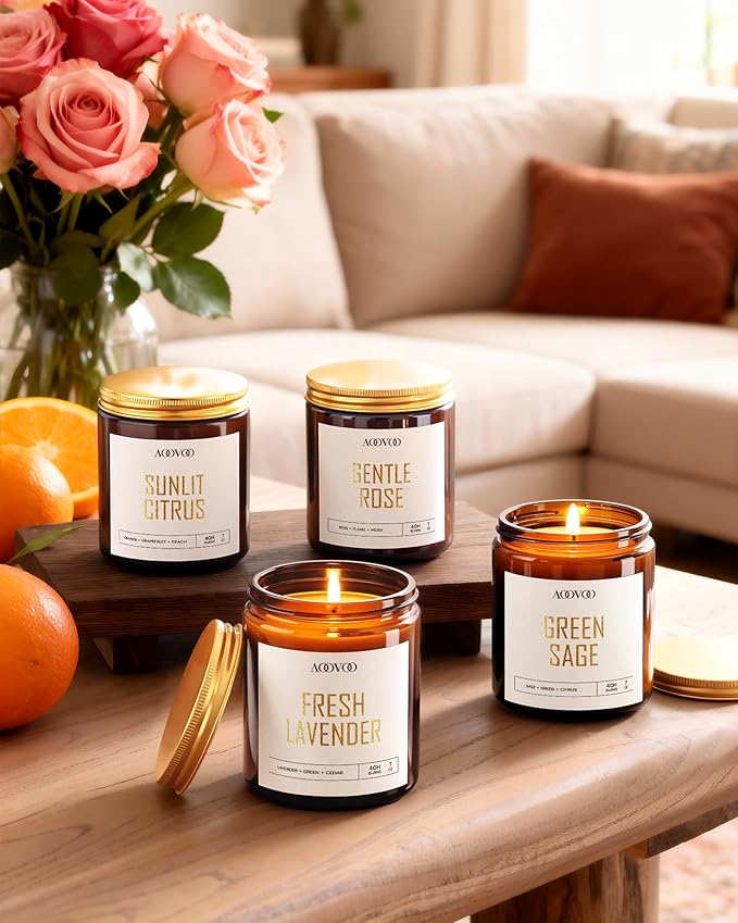 AOOVOO Candle Set - 4PC Scented Candles, 28 oz Soy Candles, Soy Candle for Home Scented, Lavender/Citrus/Rose/Sage - Bloomnest