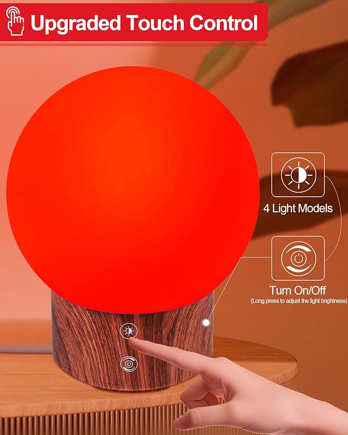 630nm Red Light Therapy Night Light Lamp for Bedroom Sleep Red Moon Nightlight Desk Lamp with 4-Color and 5-Brightness Options 30-120Min Timer Remote Control USB C Charging Elegant Design - Bloomnest
