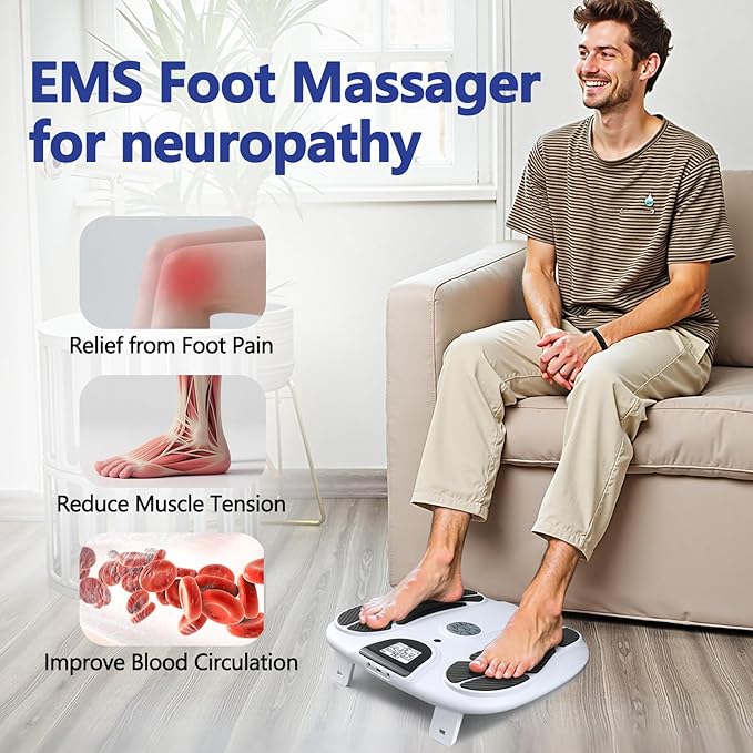 Foot Massager for Neuropathy, Rechargeable FSA EMS Foot Circulation Stimulator with 8 TENS Muscle Stimulation for Relieving Plantar Fasciitis, Swelling and Pain White - Bloomnest