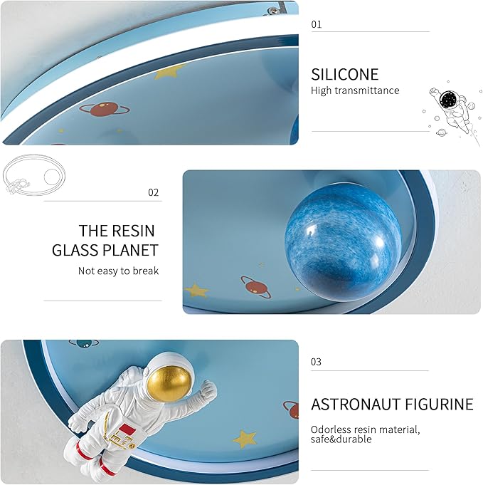 Astronaut Ceiling Light Fixture 20“ Dimmable Kids Flush Mount Ceiling Lights for Bedroom LED Chandelier 3000K-6000K with Remote Children Ceiling Lamp for Kitchen,Nursery Room - Bloomnest