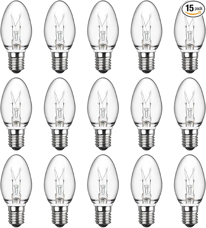 Salt Lamp Bulb - Scentsy Light Bulbs for Plug in Wax Warmer - 15 Watt Night Light Bulbs - E12 Bulbs for Household Salt Lamp - C7 Bulb Shape, 15packs - Bloomnest