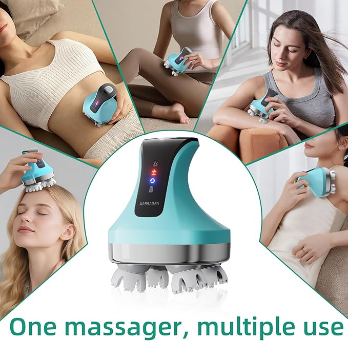Electric Head Massager, Cordless Portable Body Massage for Deep Relaxation,108 Kneading Nodes Soft Silicone Massage Claws, Waterproof Scalp Cleaning, 4 Modes, Gift for Men Women, Blue TJXVX