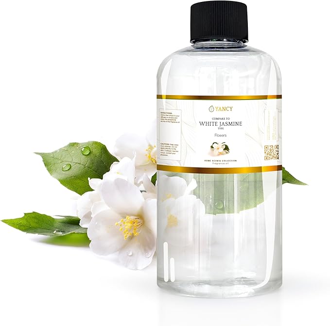 YANCY White Jasmine Luxury Collection Fragrance Oil (8 oz), Delicate Floral Aroma, Ideal for Diffusers, Oil Burners & Aroma Lamps, Elegant Scent for a Peaceful Mood YancySpa
