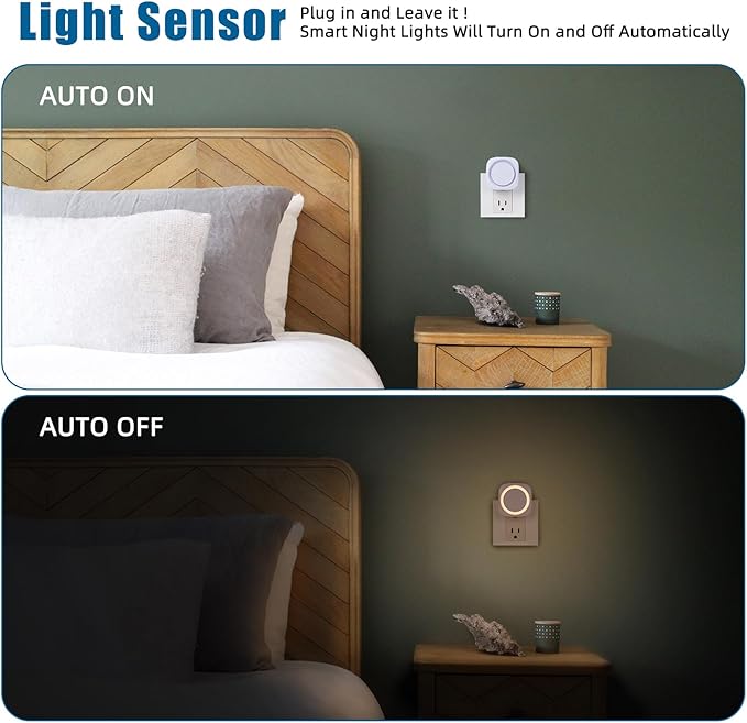 Warm Night Lights Plug into Wall, 4 Packs Dimmable Night Light with Dust to Dawn Sensor, Automatically Turn on and Off, Gentle Glow Nightlight for Bathroom,Bedroom,Stairs,Kitchen,Hallway,Warm White - Bloomnest