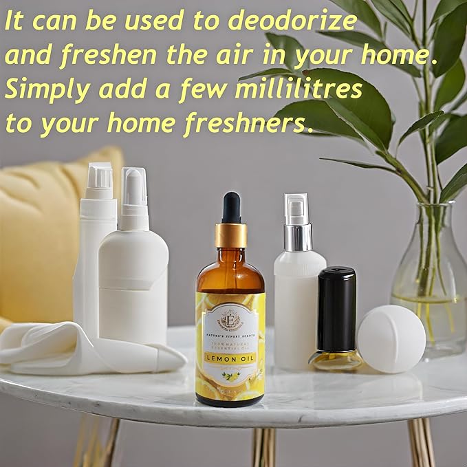Luxurious Lemon Essential Oil by Enhanced Essentials| Slow Distilled & Pure| for Home Cleaning & Fragrance,Diffusers,Aromatherapy,Bath,Soap & Candle Making|Ideal for Business|3.38 Fl Oz (100 ml) Bloomnest