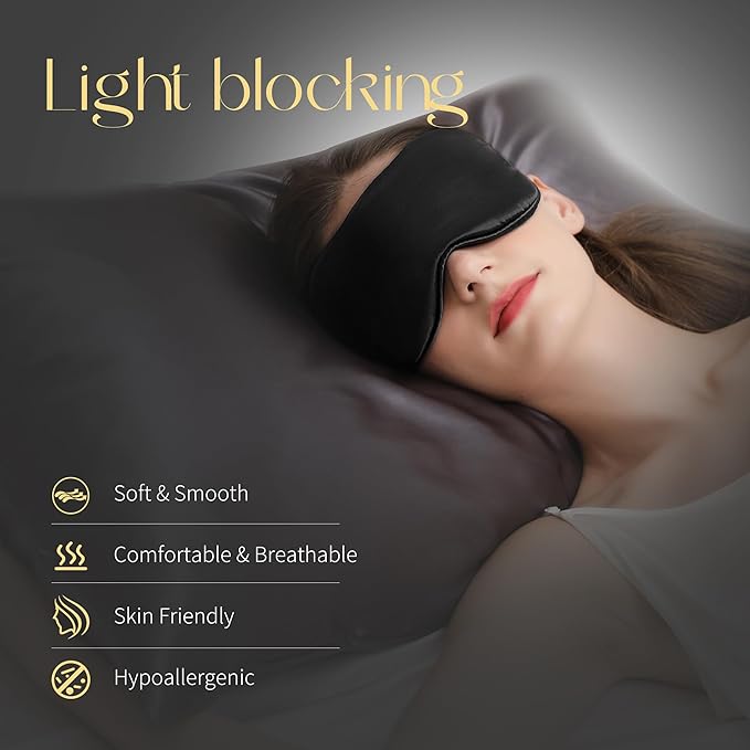 ZIMASILK Adjustable 100% 22 Momme Mulberry Silk Sleep Mask for Sleeping, Filled with Premium Mulberry Silk, Softest & Breathable Blackout Eye Sleeping Mask (Black) - Bloomnest