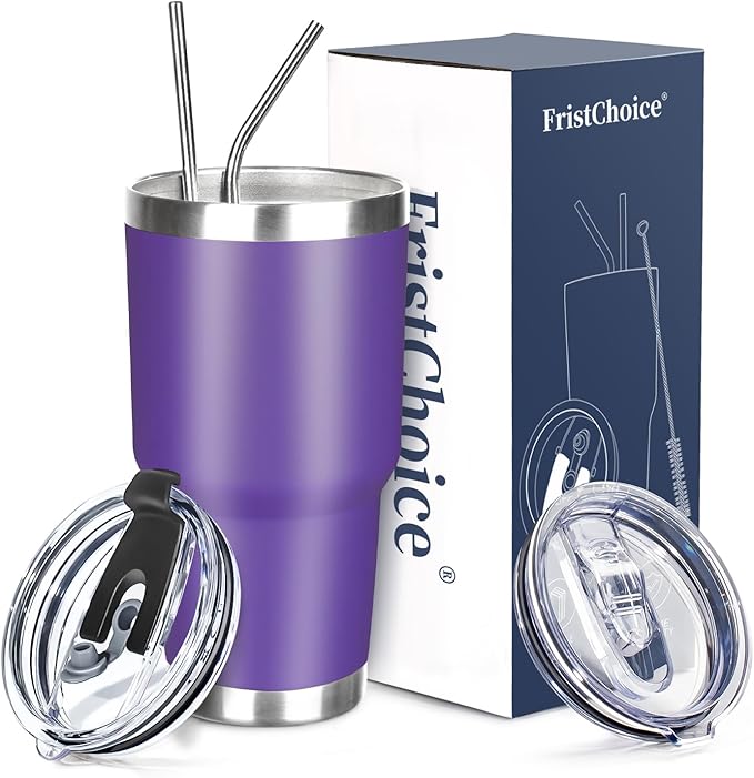 30 oz Tumbler with Lids and Straws Double Wall Vacuum Insulated Tumbler Cup,Stainless Steel Leak-proof Thermal Tumbler Powder Coated Travel Coffee Mug for Cold and Hot Drinks,Dark Purple - Bloomnest