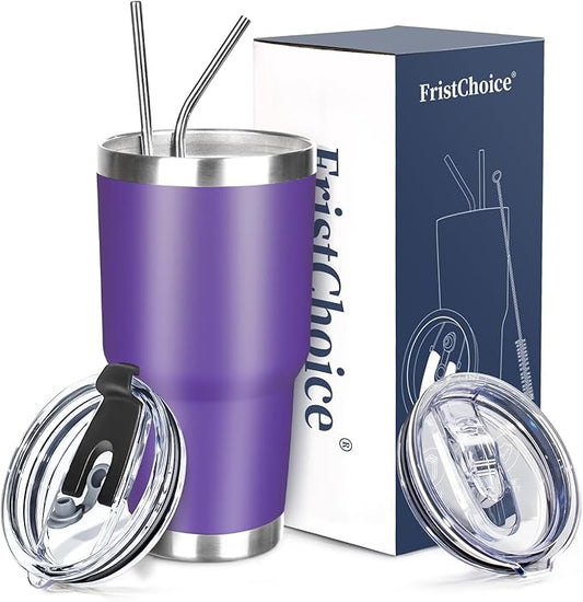 30 oz Tumbler with Lids and Straws Double Wall Vacuum Insulated Tumbler Cup,Stainless Steel Leak-proof Thermal Tumbler Powder Coated Travel Coffee Mug for Cold and Hot Drinks,Dark Purple - Bloomnest