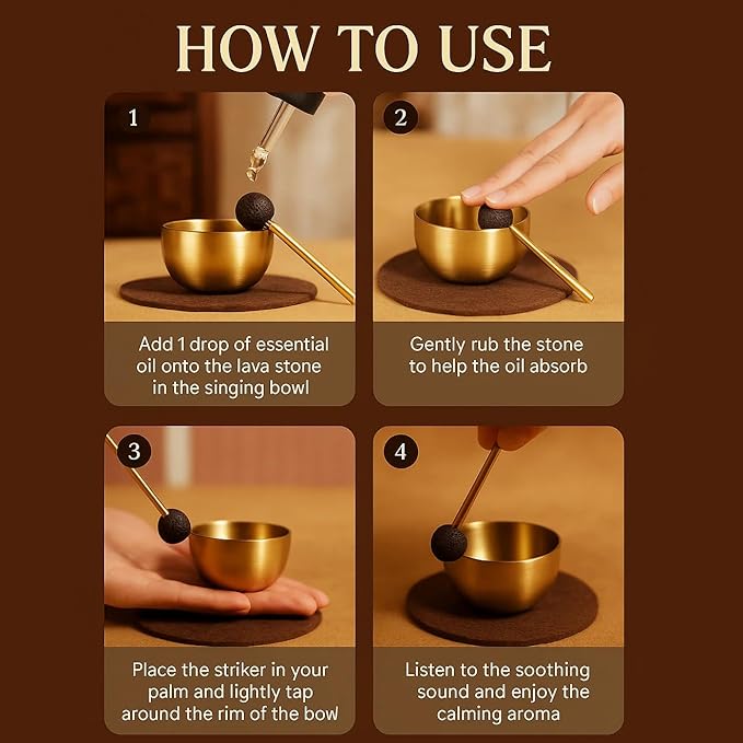 Singing Bowl Set for Aromatherapy, Mini Tibetan Sound Bowl & Mallet, Handmade Meditation Singing Bowl for Yoga, Heart Sound Healing Instruments, Home Decor Gift Fumgranth