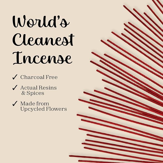 Sandal Rose Incense Sticks Natural - for Meditation Incense (40+ Sticks) Clean Charcoal Free Made from Upcycled Flowers | Sweet Woody Sandalwood for Calm Feel (Incienso De Rosas) - Bloomnest