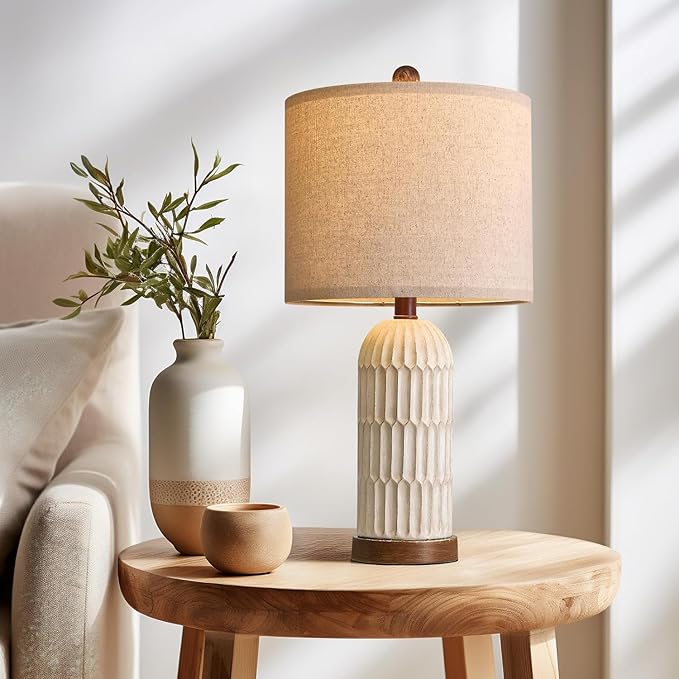 OYEARS 22.5" Table Lamp for Living Room,Retro Farmhouse Lamps for Nightstands Boho Bedroom Lamps Set of 2,with USB A+C Charging Ports,Beige and Brown - Bloomnest
