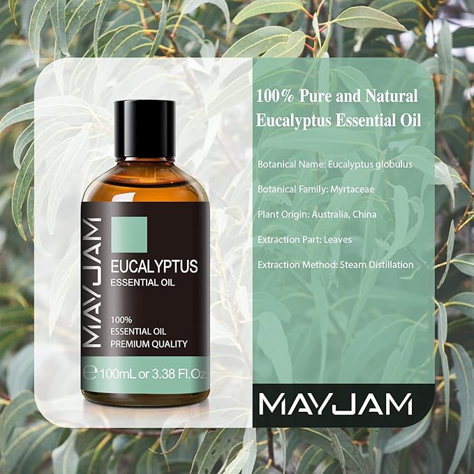 Eucalyptus Essential Oil, MAYJAM 3.38fl.oz Large Bottle Pure Essential Oils, Perfect for Living Room Bedroom Office Car Use - Bloomnest