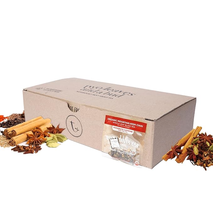Two Leaves and a Bud Organic Mountain High Chai Tea Bags, Whole Leaf Black Tea and Spices in Compostable Sachets, 100 Count (Pack of 1) - Bloomnest