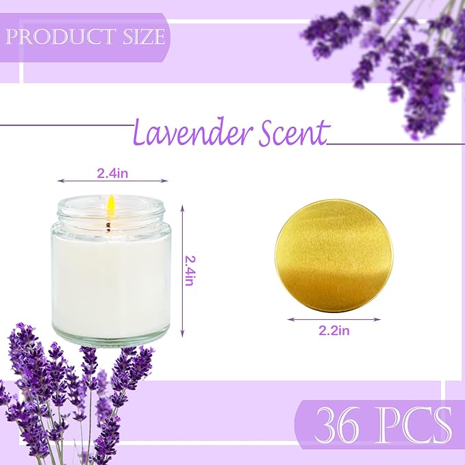 36 Pcs 4 Oz Mini White Soy Candles,Lavender Scented Candles Set,Bulk Aromatherapy Candle,Great Stress Relieving Scented Candle for Girls as a Gift for Birthdays, Weddings and More! - Bloomnest