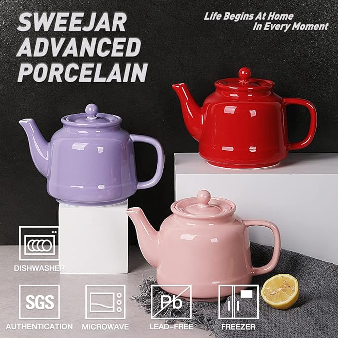 Sweejar 35 oz Porcelain Tea Pot, Teapot with Removable 18/8 Stainless Steel Infuser, Microwave & Dishwasher Safe Tea Maker, Tea Infuser Pots for Blooming loose Leaf Tea,Chrismas Women Gift (Pink) - Bloomnest