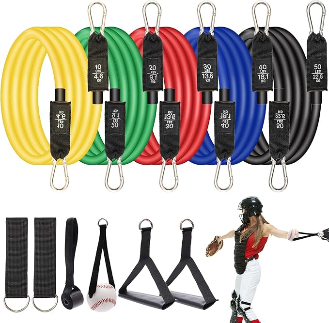 Baseball Resistance Trainer Coolrunner Exercise Bands, Training Aid for Baseball Softball Pitchers, Base Ball Stretching Bands with Interchangeable Grips to Build Arm Strength - Bloomnest