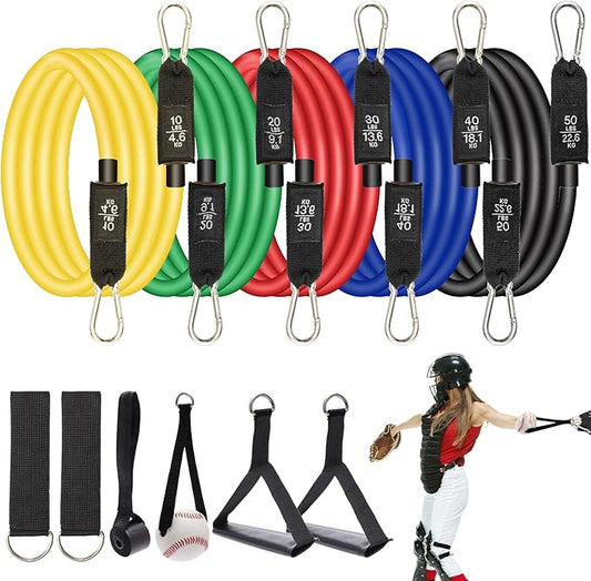 Baseball Resistance Trainer Coolrunner Exercise Bands, Training Aid for Baseball Softball Pitchers, Base Ball Stretching Bands with Interchangeable Grips to Build Arm Strength - Bloomnest