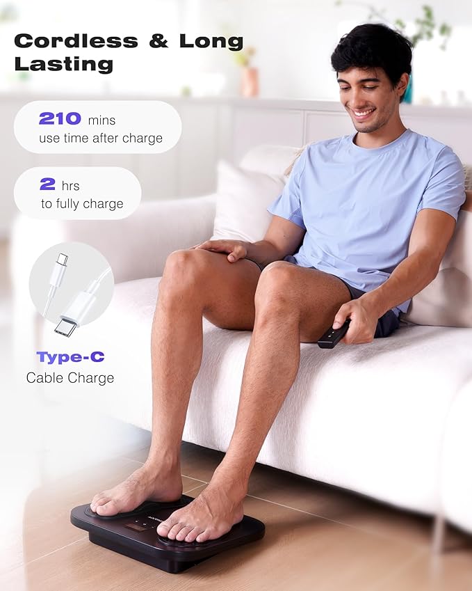 KINGJOY Foot Massager for Neuropathy, Rechargeable EMS TENS Foot Stimulator with 10 Modes 20 Intensities for Circulation Plantar Fasciitis & Swelling Pain Relief, Gifts for Women Men-Black - Bloomnest