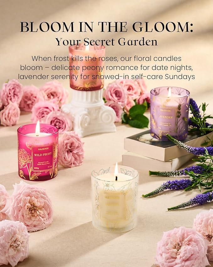 M&SENSE Jasmine Scented Soy Candles, 8.1oz 42-Hour Long Last Burning Time, No Toxin Aromatherapy Stress Relief Home Fragrance for Her - Bloomnest