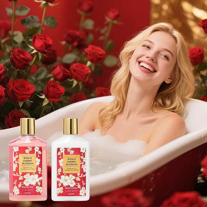 Valentines Day Gifts for Women - 27 Pcs Bath and Body Gifts Basket Set - Rose Spa Gifts Set Skin Care Set for Women, Gift Baskets Set for Mothers Day Mom | Gifts for Birthday, Christmas Gift for Her
