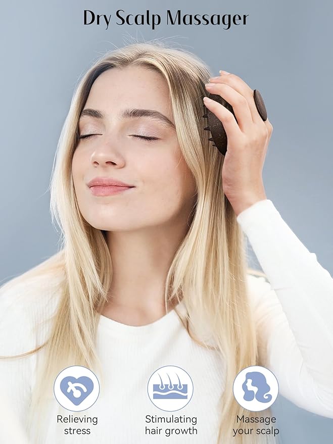 HEETA Scalp Massager Hair Growth, Soft Silicone Scalp Scrubber Shampoo Brush for Exfoliation, Dandruff Removal & Head Massage Stress Relax, Wet & Dry Use for Thick, Thin Hair Care, Dark Brown HEETA