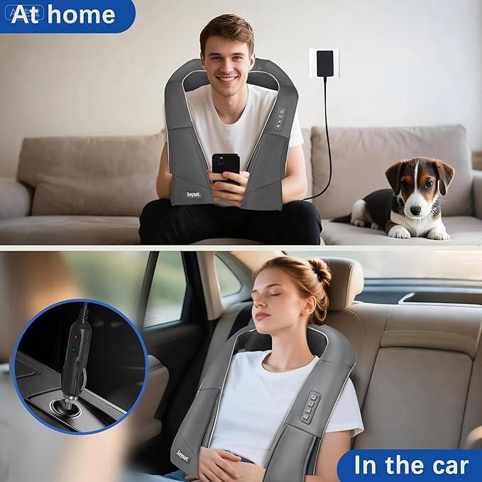 Joyset Shiatsu Neck and Back Massager with Heat,Electric Shoulder Massager for Pain Relief Deep Tissue,3D Kneading Massage with Cloth Cover Easy to Clean Best Gift for Men Women Parents (Gray) - Bloomnest