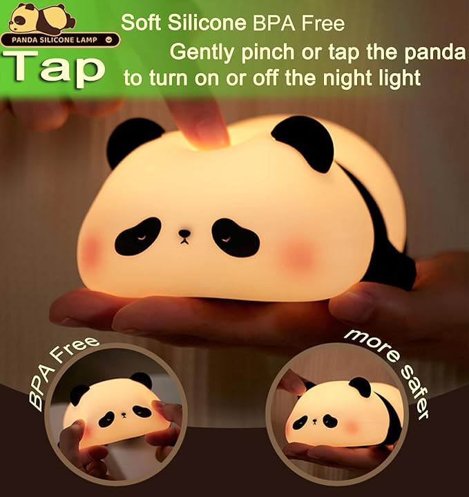 DREAMING MY DREAM Cute Panda Night Light, LED Squishy Novelty Animal Night Lamp, 3 Level Dimmable Nursery Nightlight for Breastfeeding Toddler Baby Kids Decor, Cool Gifts Kids (Panda Pangda) - Bloomnest