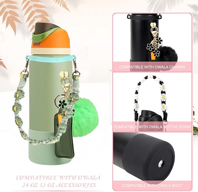 Compatible for Owala Accessories Bundle: Silicone Boot for 24oz & 32oz Bottles, Charms, Handle,Strap, Rubber Bottoms, and Decorative Add-ons for Your Compatible for Owala Water Bottle, Camo Cool Bloomnest