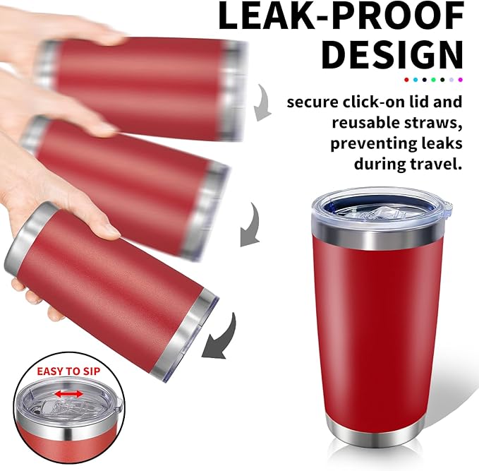 1 Pack 20oz Stainless Steel Tumbler with Lid, Leakproof Double Wall Travel Mug for Hot/Cold Drinks, Home Office Outdoor Party Use, Durable Powder Coated Insulated Cup/Red - Bloomnest