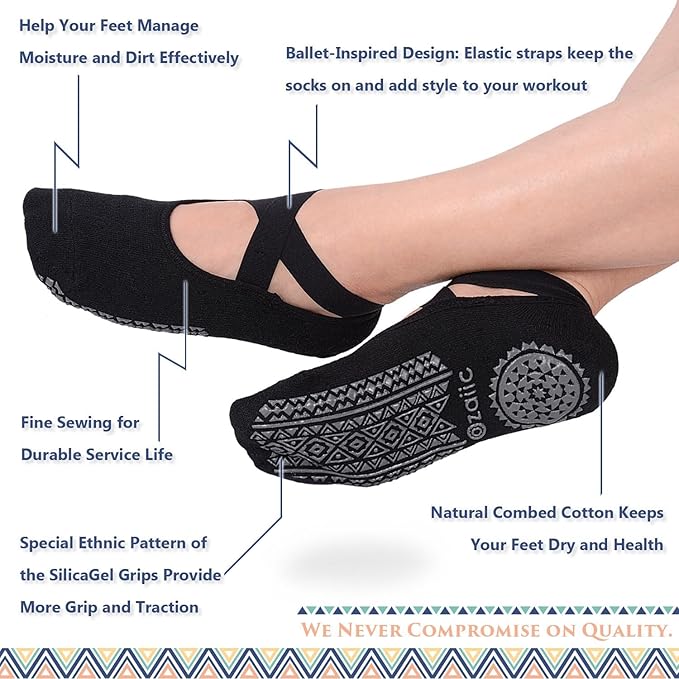Ozaiic Pilates Socks for Women Non Slip Grip, Yoga Socks with Grippers for Barre, Hospital, Ballet, Dance, Barefoot Workout - Bloomnest
