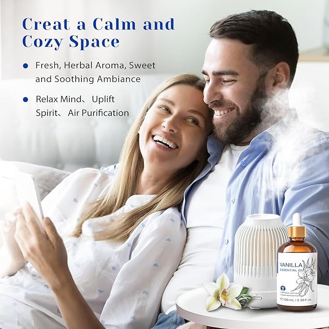 HIQILI Vanilla Essential Oil, Undiluted Natural Strong Fragrance Add in Skin Perfume, Unscented Lotion, Candle Soap Making Scent, Relax at Home with Diffuse Warm Sweet Aroma -100ML - Bloomnest