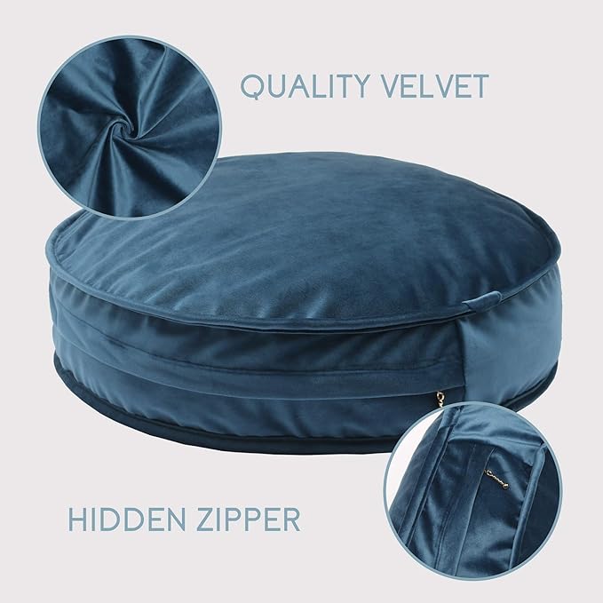 Round Floor Pillow Cover Velvet Throw Seating Pouf Yoga Meditation Cushion Plush Case Reading Room Decor Cover Only (25.6IN, Dark Blue) - Bloomnest