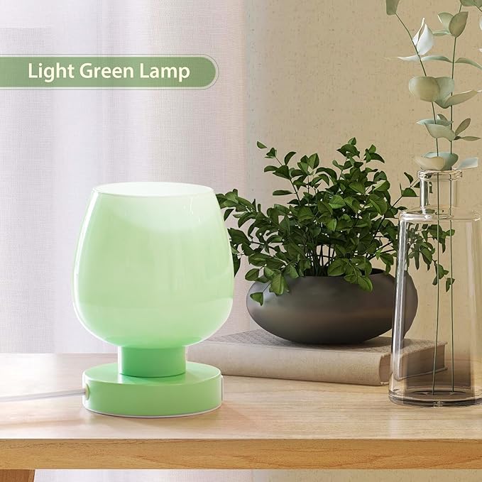 Touch Bedside Table Lamp with USB Charging - Modern Green Small Lamp for Bedroom Living Room Nightstand, Desk lamp with Glass Lamp Shade, Warm LED Bulb Included, 3 Way Dimmable, Simple Design - Bloomnest