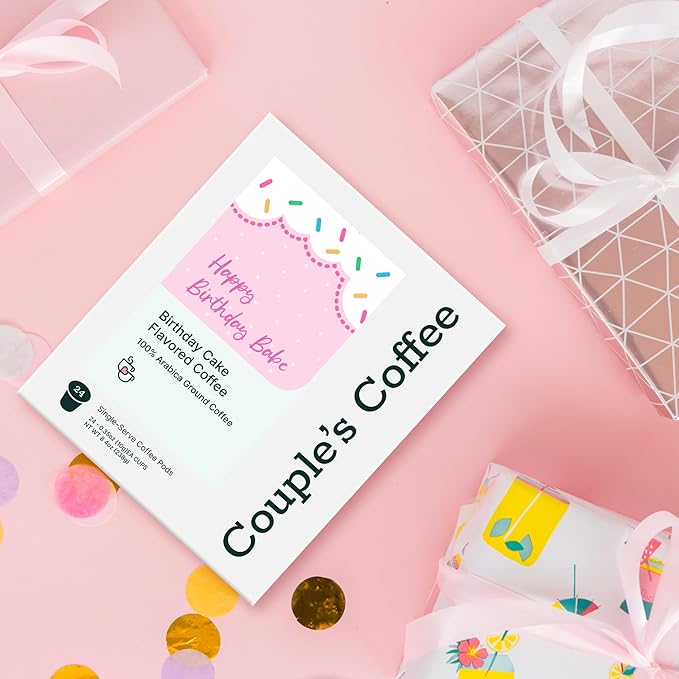 Couple's Coffee K-Cups | Vanilla Cake Flavored Coffee | Gives Back to Military Families | Happy Birthday Babe | Gourmet Flavored Ground Coffee with Birthday Cake and Icing Flavors | Compatible with K-Cups & Single Serve Brewers | 24 Count - Bloomnest