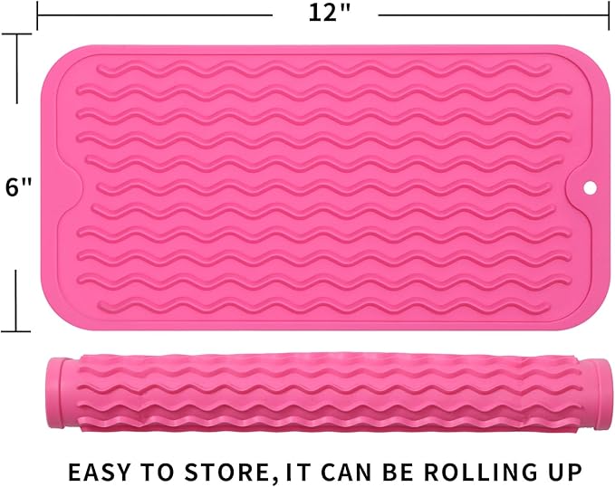 Silicone Dish Drying Mat for Multiple Usage,Easy clean,Eco-friendly,Heat-resistant Silicone Mat for Kitchen Counter or Sink,Refrigerator or Drawer Liner Rose S 12 inches x 6 inches - Bloomnest