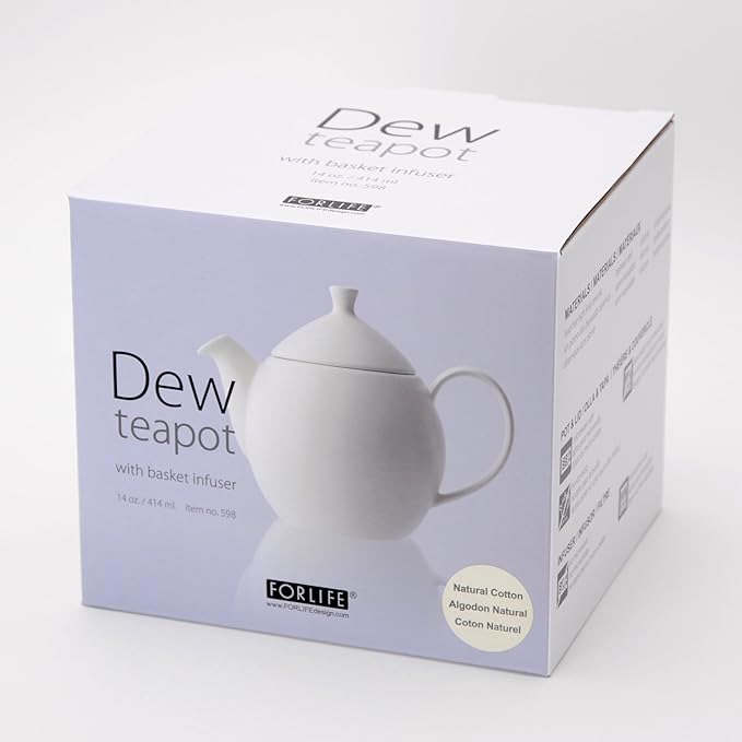 FORLIFE Dew Teapot with Basket Infuser, Natural Cotton, 14 oz/414ml
