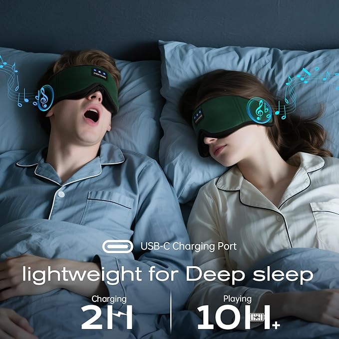 3D Sleep Mask with Bluetooth Headphones, Sleeping Headphones for Side Sleepers, Wireless Music Eye Mask with Ultra-Thin Stereo Speakers for Men, Women, Tech Gifts, Deep Green - Bloomnest