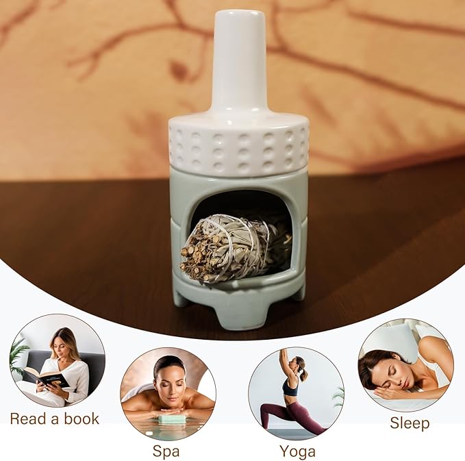 Handmade Ceramic Palo Santo Holder Burner - Mini Chiminea Incense Dish for Palo Santo Sticks & Sage -Cone Burner Elegant Design for Energy Cleansing, Yoga, Meditation & Aromatherapy Idea - Bloomnest